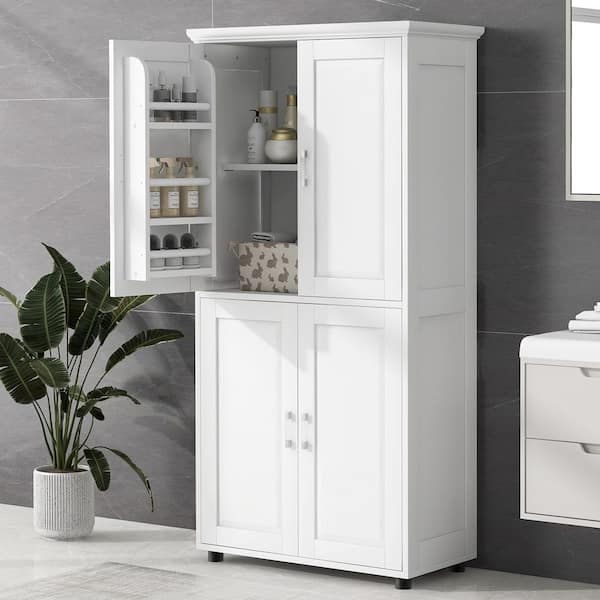 White 62.28 in. Accent Cabinet Office Storage with 2 Shelves and Cabinets Doors Adjustable Storage for Bathroom