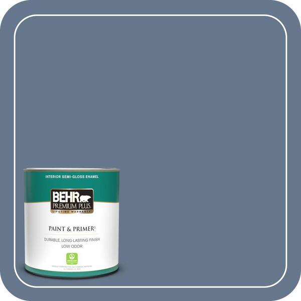 BEHR PREMIUM PLUS 1 qt. #ECC-57-3 Always Indigo Semi-Gloss Enamel Low Odor Interior Paint & Primer