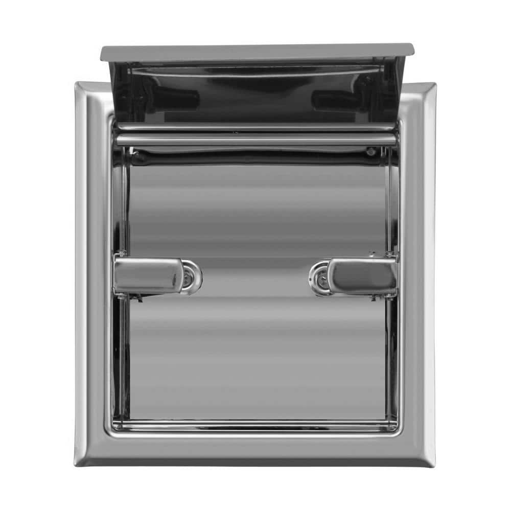 Polished Chrome Stainless Steel Recessed Toilet Paper Holder with Lid