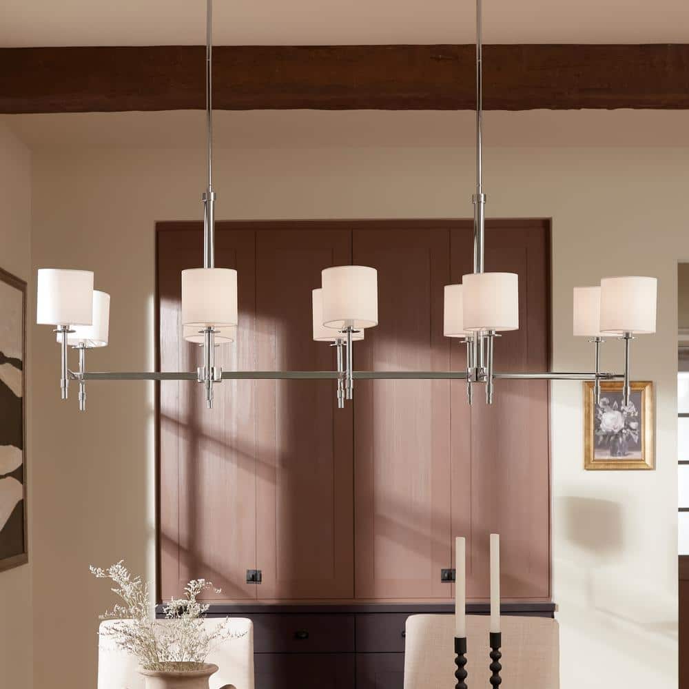 Ali 56.5 in. 10-Light Polished Nickel Traditional Shaded Linear Chandelier for Dining Room price history on PriceWatchPro