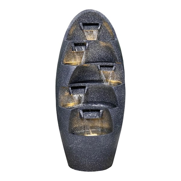 Watnature 39.3in Resin Outdoor Fountain -Multi-Tier Curved Indoor-Outdoor Floor Waterfall Fountain with LED Light for House Decor