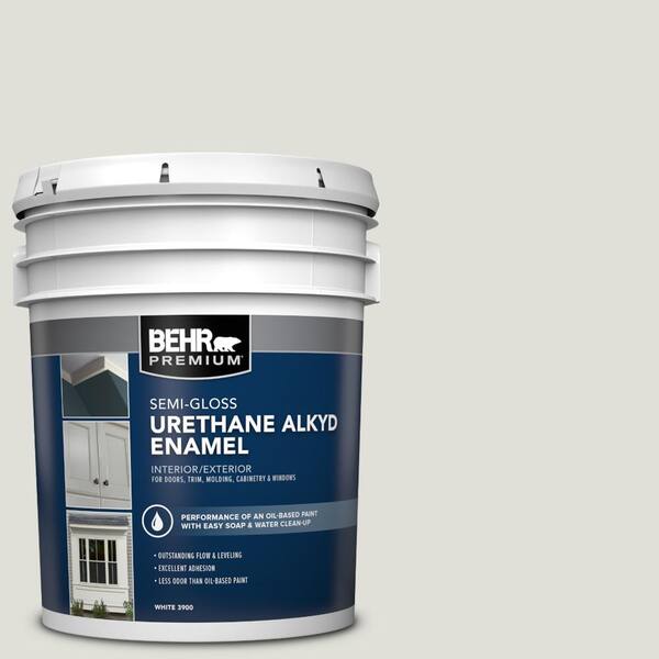 BEHR PREMIUM 5 gal. #N370-1 Roadster White Urethane Alkyd Semi-Gloss Enamel Interior/Exterior Paint