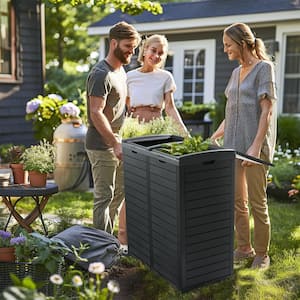 62 Gal. Waterproof Resin Outdoor Concealed Patio Trash Can with Lid
