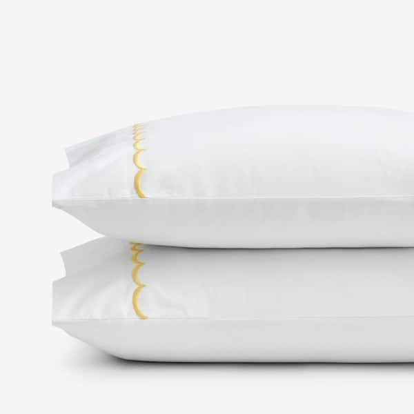 Legends Hotel Embroidered Scallop Yellow Geometric Cotton Percale King Pillowcase (Set of 2)