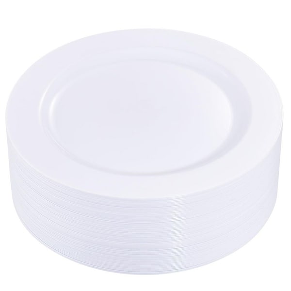 White Plastic Dinner Plates 50 Count 10.25 in. Heavy Duty Disposable for Weddings Parties Premium Durable
