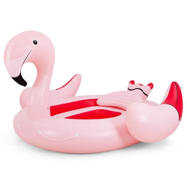 HONEY JOY 4-6 Persons Inflatable Lake Float Flamingo Floating Island w/Inner Loop and Floating Mat Blow-Up Party Floatie
