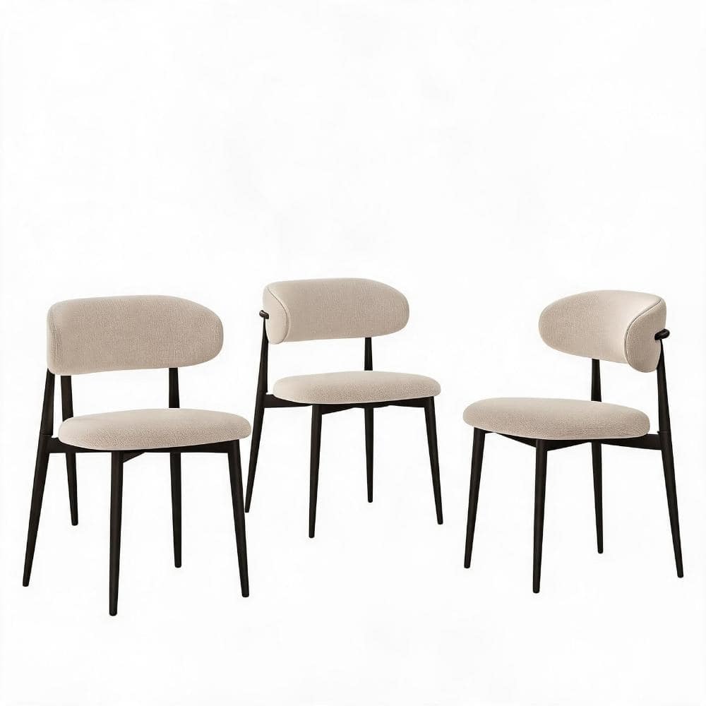 Beige Fabric Upholstered Metal Dining Chair with Padded Seat & Ergonomic Backrest, Set of 4 price history on PriceWatchPro