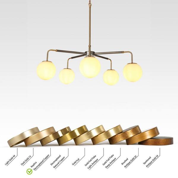 LNC Alada Modern 5-Light Brushed Gunmetal Gray and Plated Brass