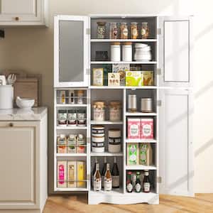 White MDF 24 in. Tall Storage Cabinet Kitchen Pantry Cupboard Sideboards with Tempered Glass Doors and Shelves