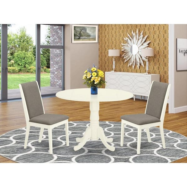 East West Furniture 3-Piece Linen white Solid Wood Top - Round Dining Room Set - Seats 4