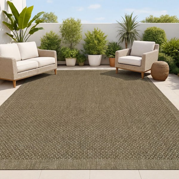 Luma Boho Easy Jute Coastal Border Solid Color Natural 8 ft. x 10 ft. Indoor/Outdoor Area Rug
