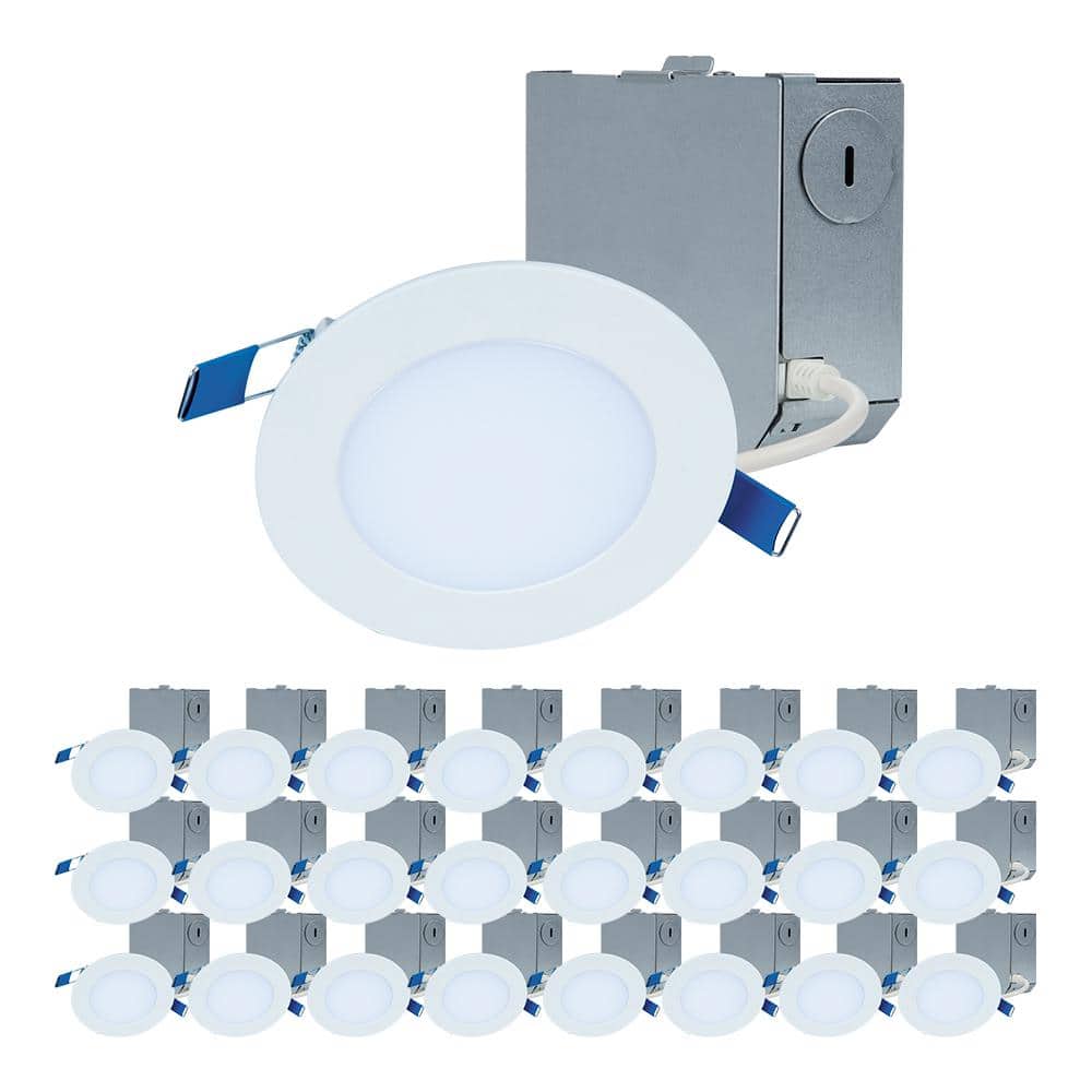 HALO HLBE in. Ultra-Slim Downlight 3000K Fixed CCT New  Construction/Remodel Integrated LED Recessed Light Kit 24PK  HLBE4069301EMWR-24PK The Home Depot