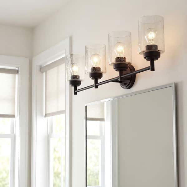 Winslow 30 in. 4-Light Olde Bronze Contemporary Bathroom Vanity Light with Seeded Glass Shade
