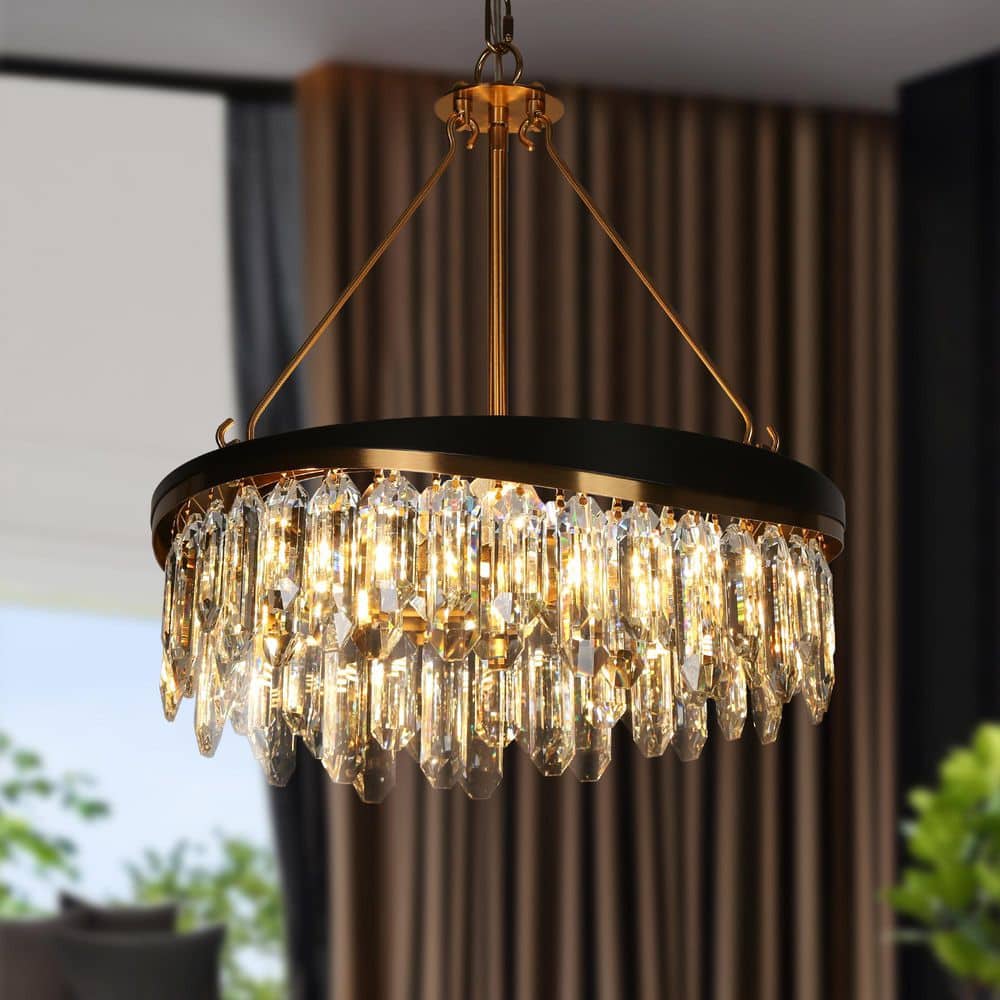 LNC Zephyrine 4-Light Matte Black and Plating Brass Crystal Round