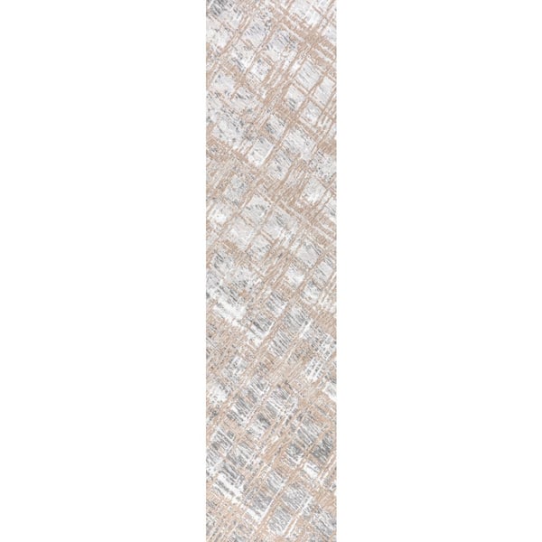 Slant Modern Abstract Beige/Gray 2 ft. x 8 ft. Runner Rug