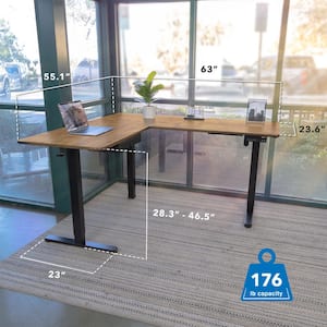 63 in. L-Shape Brown Large Electric Height Adjustable Corner Sit-Stand Desk