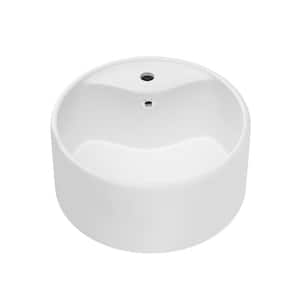 18.13 in. Ceramic Vessel Topmount Bathroom Sink Basin in White