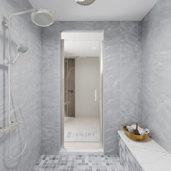 ES-DIY 28 in. W x 72 in. H Pivot Frameless Shower Door in Chrome Finish with Clear Glass(6 mm)