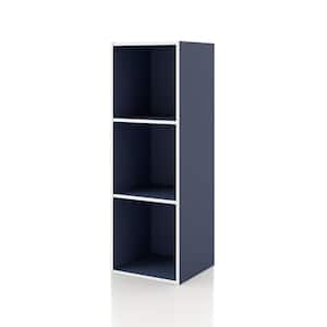 Quincy 35.27 in. Tall Stackable Steel Blue Engineered Wood 3-Shelf Modern Modular Slim Bookcase