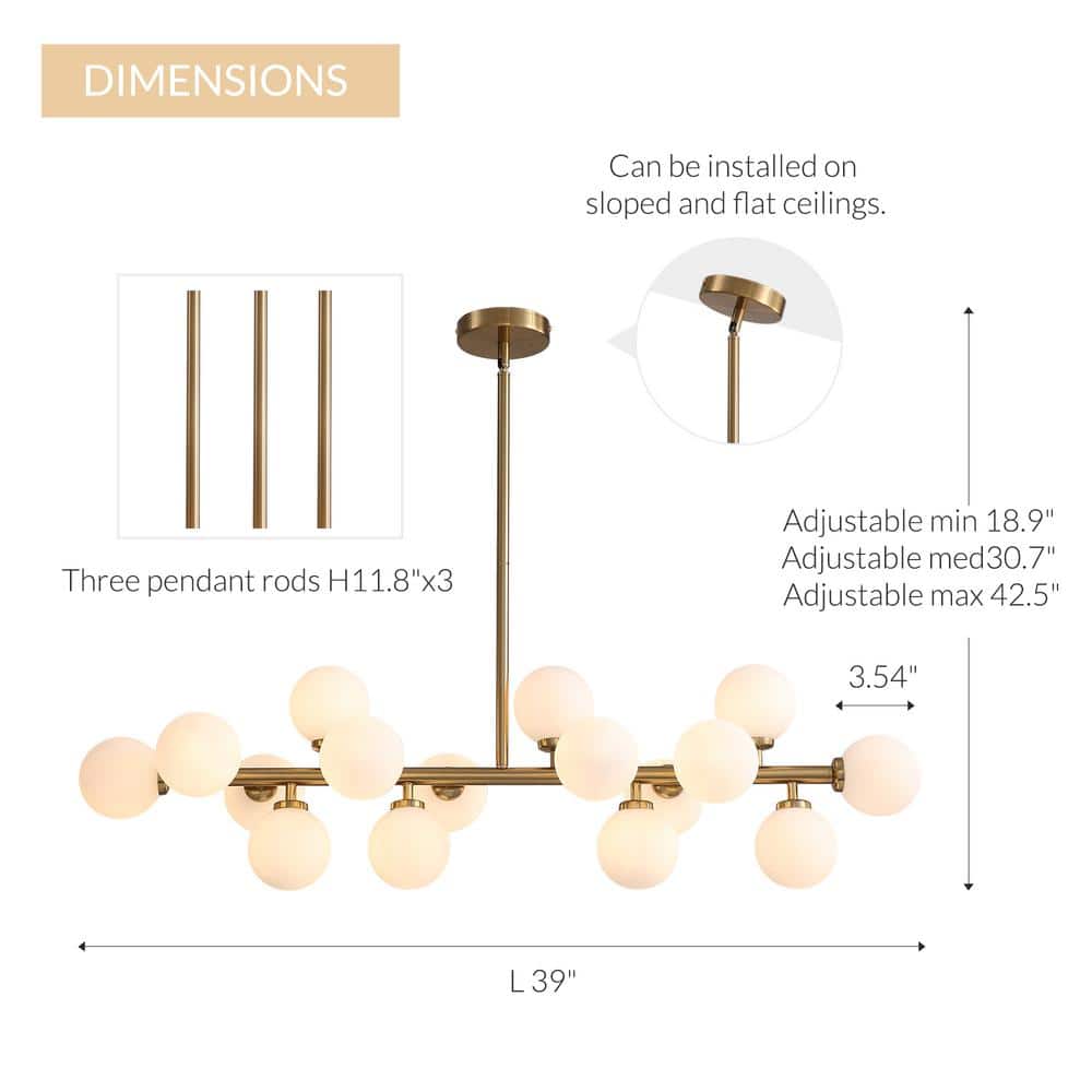 Brass 16-Light Sputnik Chandelier with Frosted Glass Globes
