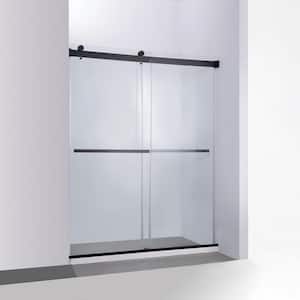 Spezia 64 in. W x 76 in. H Double Sliding Seimi-Frameless Shower Door in Matt Black with Clear Glass