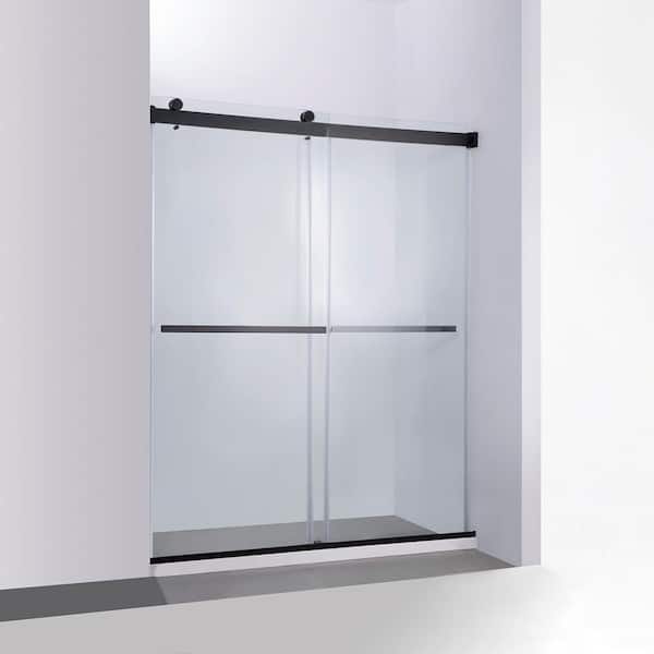 ROSWELL Spezia 64 in. W x 76 in. H Double Sliding Seimi-Frameless Shower Door in Matt Black with Clear Glass