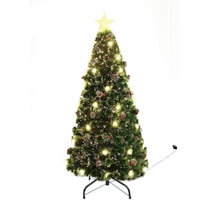 6 ft. Green Pre-Lit LED Flocked Pine Fiber Optic Artificial Christmas Tree
