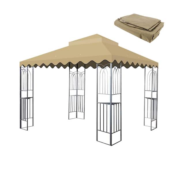 Unbranded Khaki 10 x 10 ft. Outdoor Patio Gazebo Replacement Canopy, Water-repellent Double Tiered Gazebo Tent Roof Top Cover Only