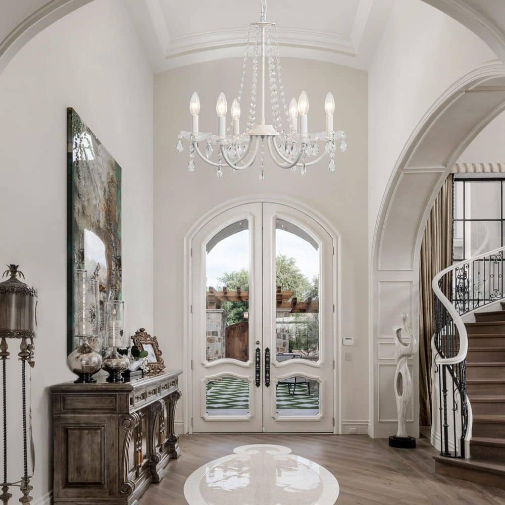 19.68 In. 6-Light White Crystal Chandelier, Traditional Vintage Candle Chandelier with Adjustable Chain for Dining Room price history on PriceWatchPro