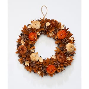 18 in. Fall Pumpkin Cone Wood Curl Wreath