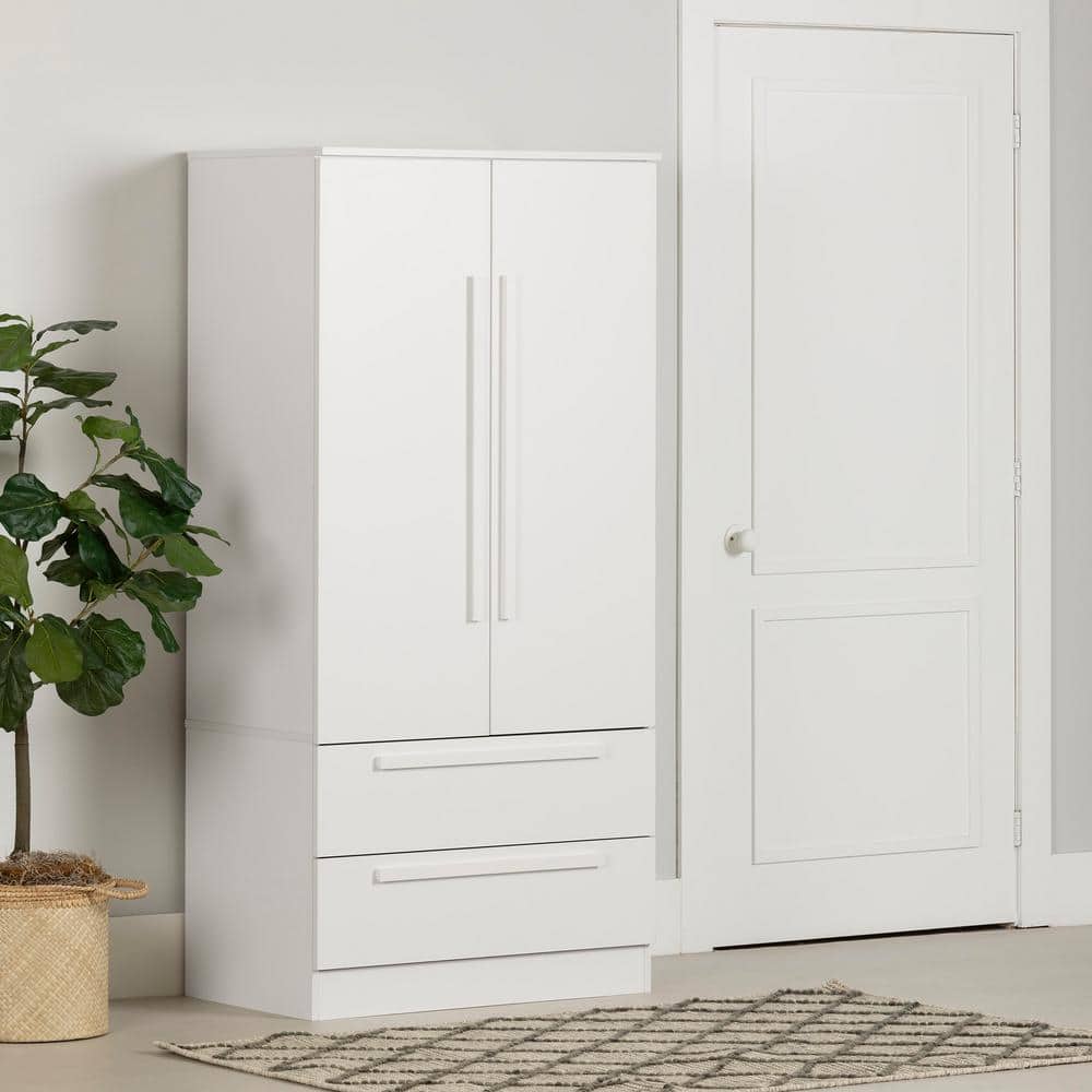 Pure White Contemporary Hinged Door Wardrobe with Drawers