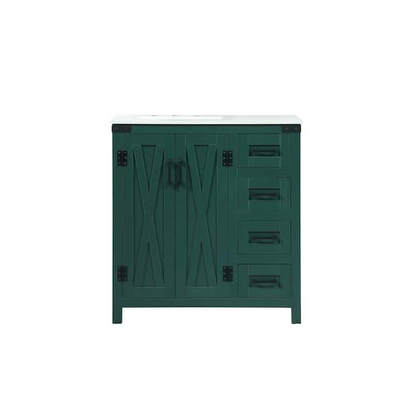 Unbranded Timeless Home 19 in. W x 32 in. D x 34 in. H Bath Vanity in Green with Ivory White Engineered Stone Top