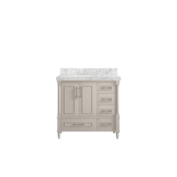 Willow Collections Hudson 36 in. W x 22 in. D x 36 in. H Single Sink Bath Vanity Center in Fine Grain with 2 in. Carrara Marble Top