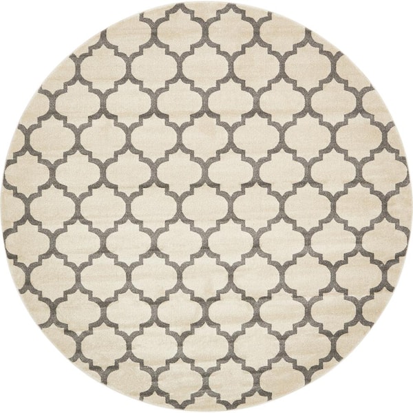 Unique Loom Trellis Philadelphia Beige/Dark Gray 10' 0 x 10' 0 Round Rug