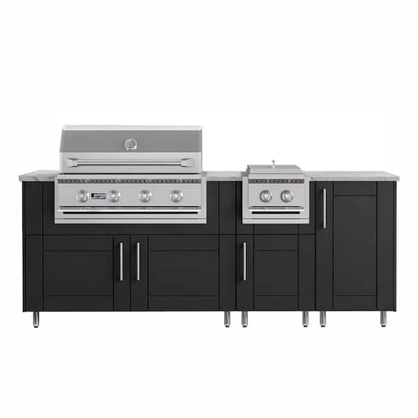 Golden Sky 86.5 in. W 4-Burner Propane Grill Island in Sanibel Pitch Black with Side Burner, Cabinet