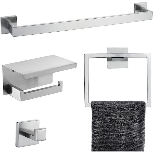 Dyiom 23.6 in. Wall Mounted, Towel Bar in Brushed Nickel, 4-Piece