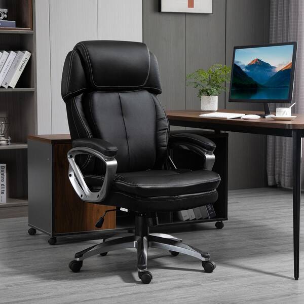 Homall Leather High Back Office Chair Ergonomic Executive Office Chair  Swivel Computer Desk Chair Lumbar Support Soft Cushioned Padded Arms  (Black) 