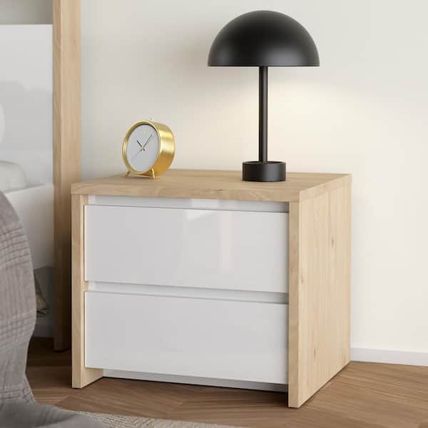 Tvilum Next Hickory and White 2-Drawer 31.5 in. W Nightstand