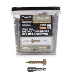 1/4 in. x 1-1/2 in. Hex Head Multi-Purpose Hex Drive Structural Wood Screw - PROTECH Ultra 4 Exterior Coated (250-Pack)