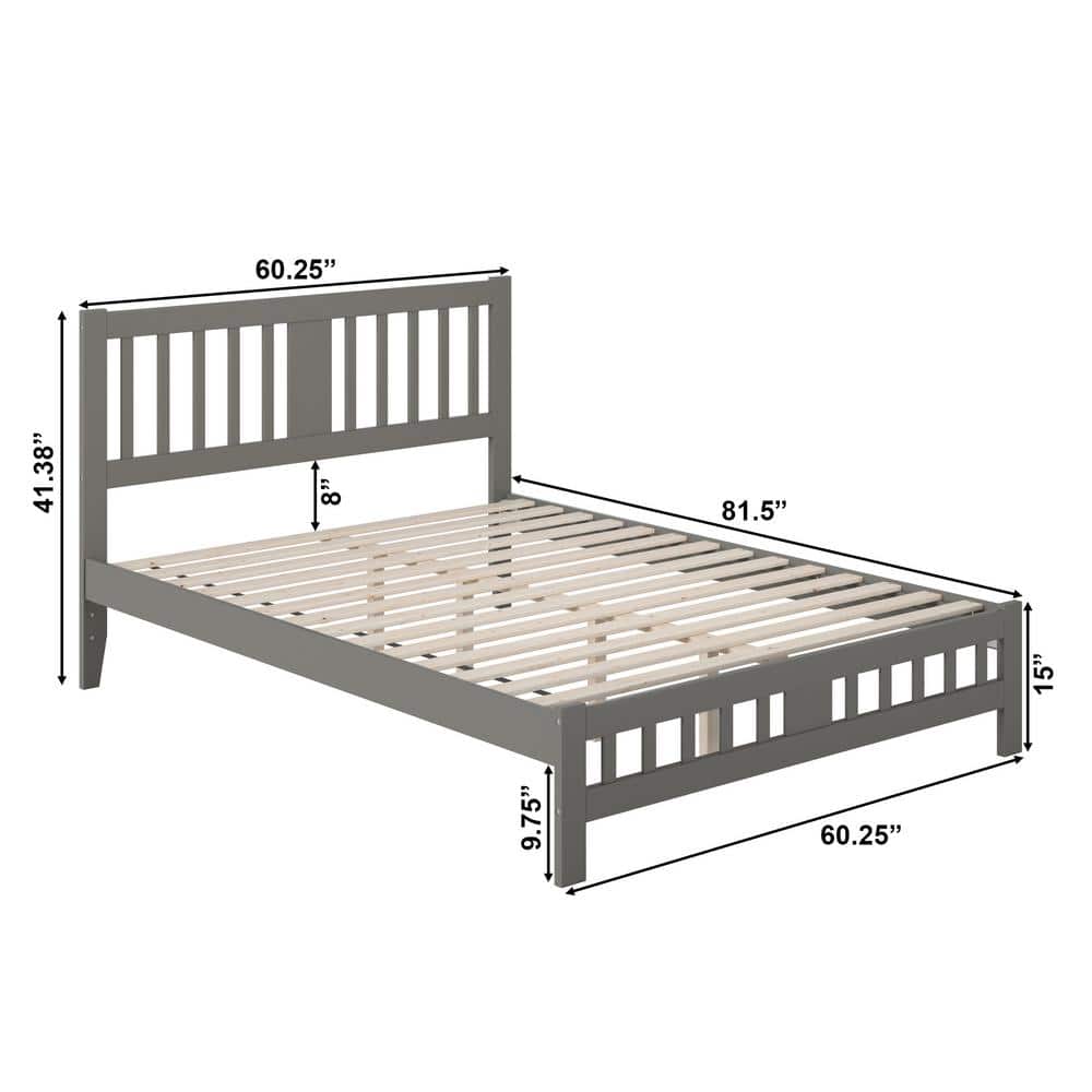 Gray Wood Queen Bed with Slatted Headboard and USB Ports