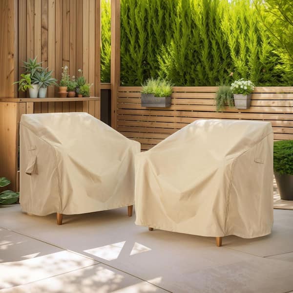 Beige Large Waterproof Weather-Resistant Patio Chair Covers, Outdoor Lounge Chair Cover Patio Furniture Covers (2-Pack)