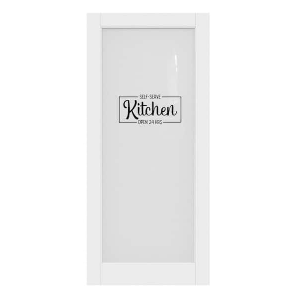 ARK DESIGN 36 in. x 80 in. 1-Lite Tempered Frosted Glass White Primed Solid MDF Interior Door Slab with Peel Sticker (Kitchen)