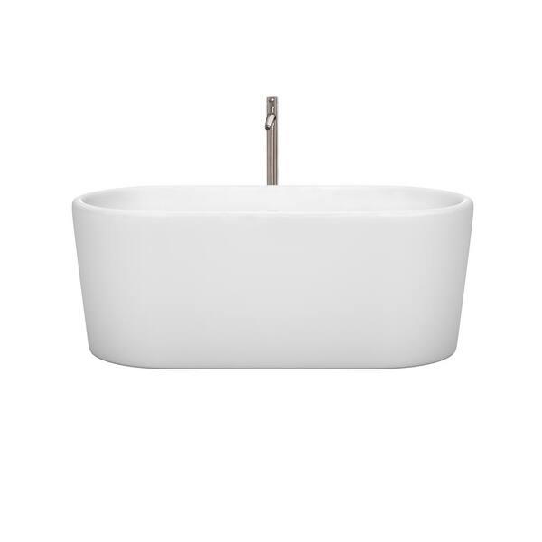 Ursula 4.9 ft. Acrylic Flatbottom Non-Whirlpool Bathtub in White with Brushed Nickel Trim Ursula 4.9 ft. Acrylic Flatbottom Non-Whirlpool Bathtub in White with Brushed Nickel Trim