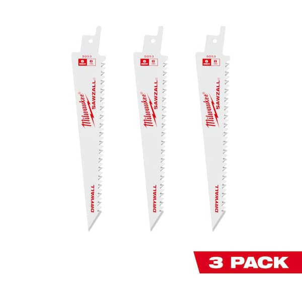 SAWZALL 6 in. 8 TPI Drywall Cutting Reciprocating Saw Blade (3-Pack)