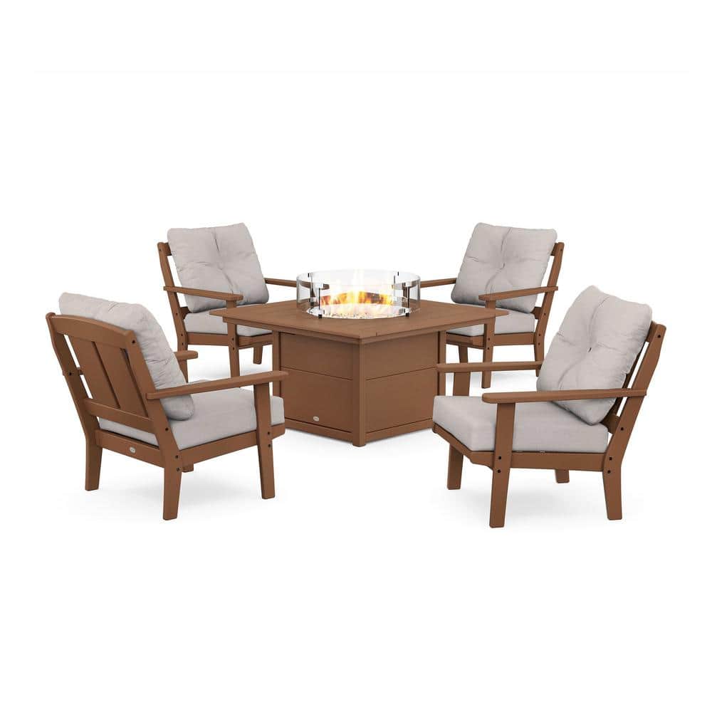 Mission 5-Pieces Plastic Patio Fire Pit Deep Seating Set in Teak with Dune Burlap Cushions price history on PriceWatchPro