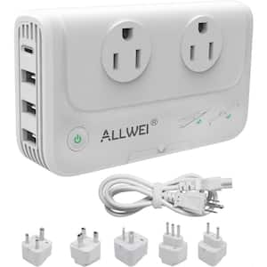 2.4 Amp Grounded International Travel Adapter with 220-Volt to 110-Volt Power Voltage Converter in White
