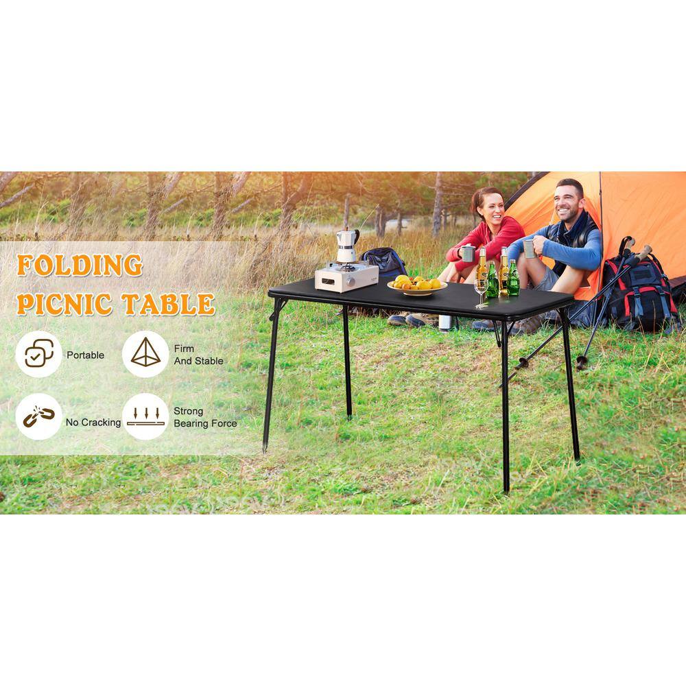 47.2'' Black Metal Foldable Card Table with MDF Top