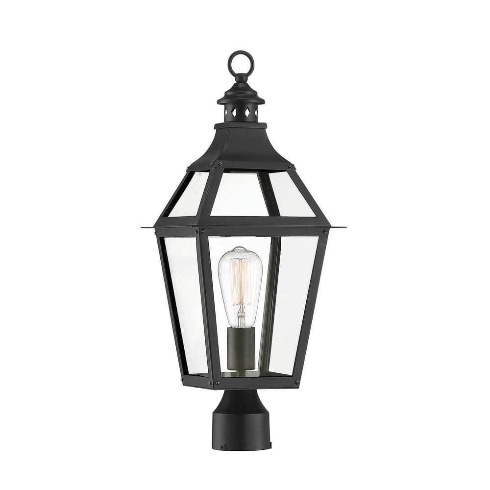 Savoy House Black and Gold Outdoor Post Lantern with Clear Glass