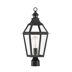 Jackson 9 in. W x 22.75 in. H 1-Light Matte Black with Gold Hardwired Outdoor Deck Post Light with Clear Glass Panes