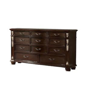 19 in. Brown 11-Drawer Wooden Dresser Without Mirror